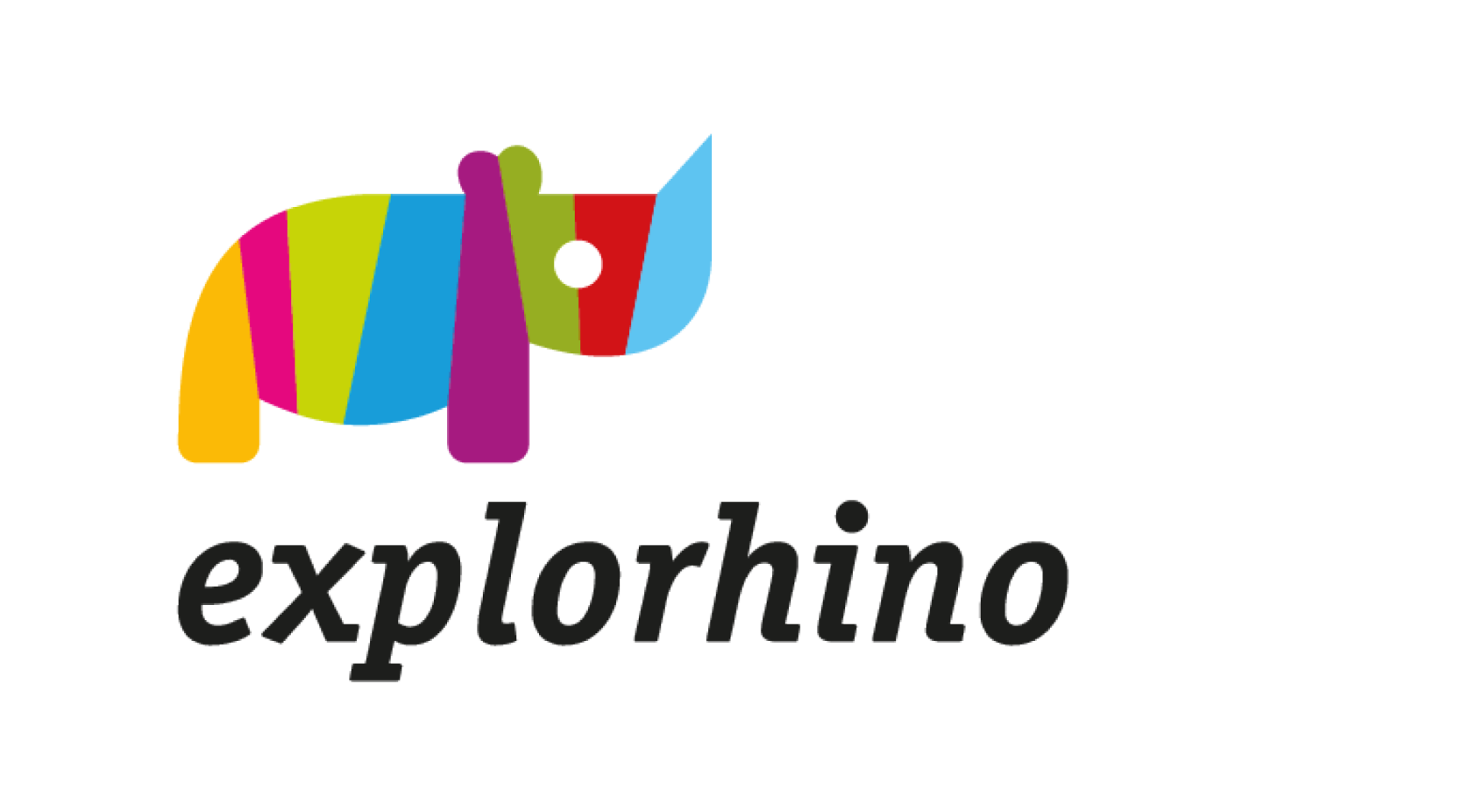 explorhino Logo mit einem buntem Nashörnchen
